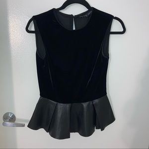Black Zara velvet and leather peplum top